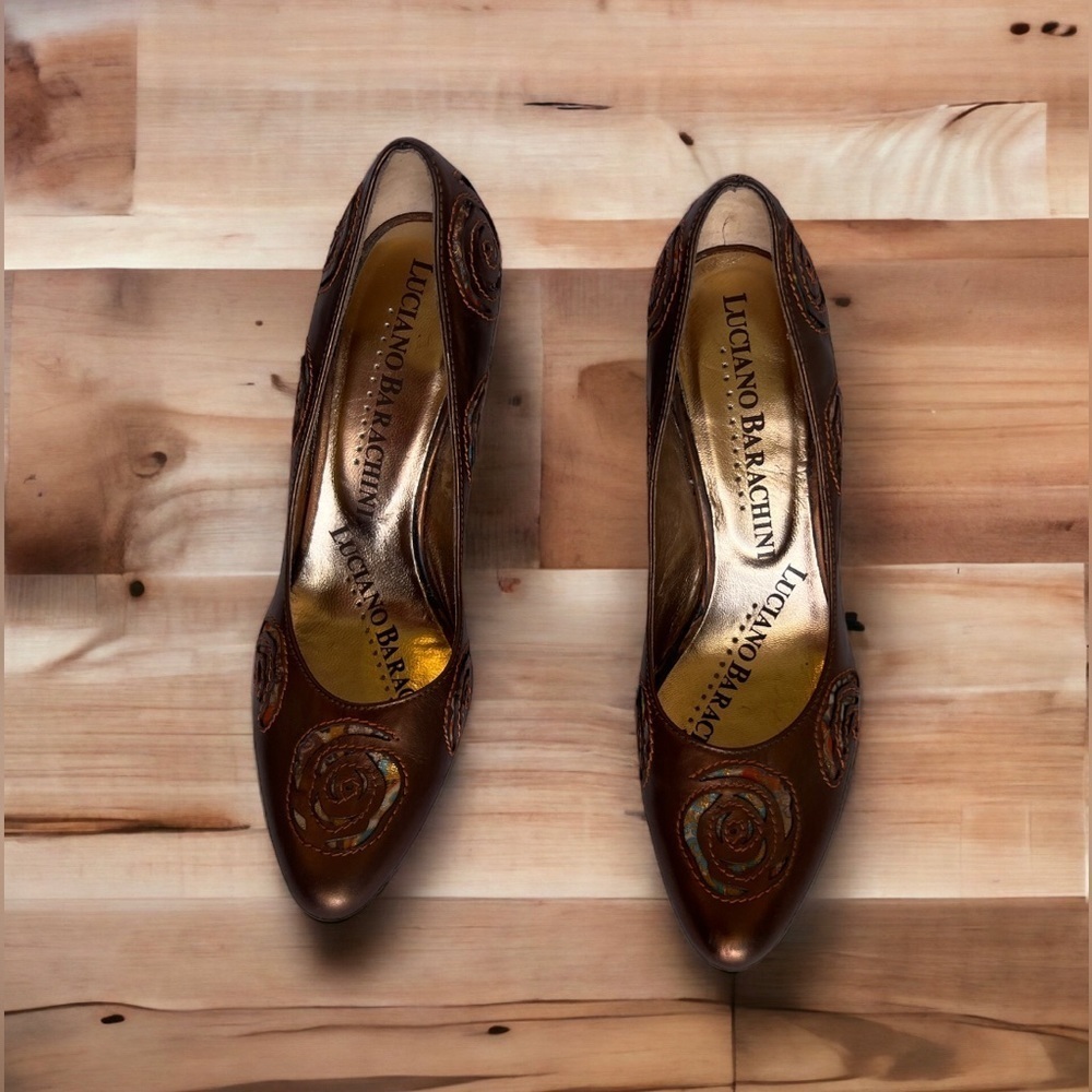 Luciano Barachini Gold Designer Pointy Toe Heel Size  8.5